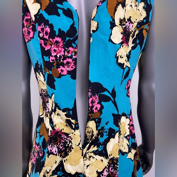 Nine West Dress 14 Floral V-Neck Fit n Flare Multicolor Cotton V Neck - Picture 10 of 13